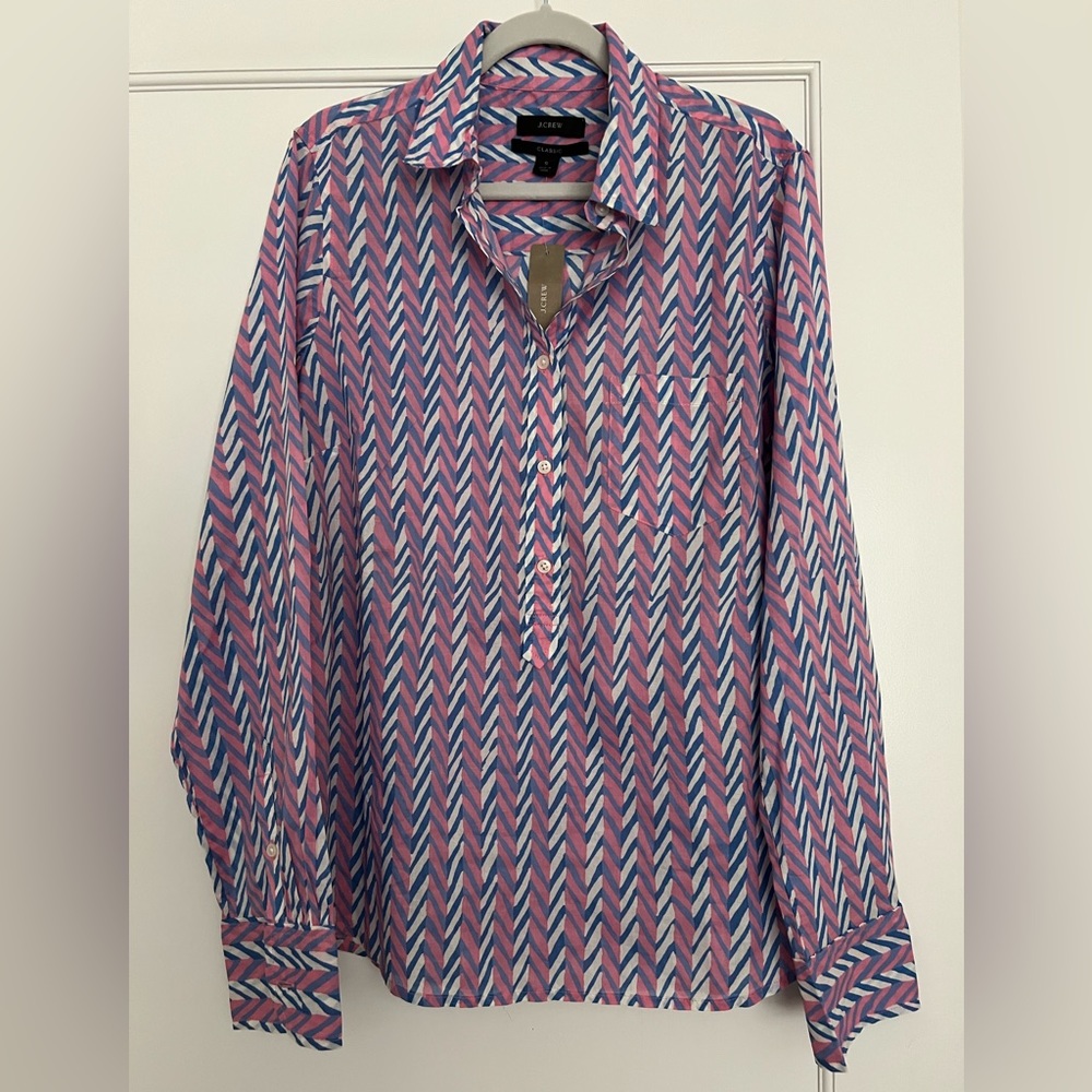 NWT J.Crew Pink and Blue Cotton Popover Blouse Size S